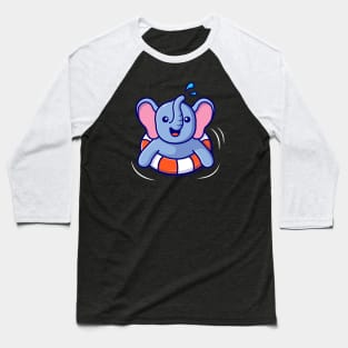 Cute Elephant Floating With Swimming Tires Baseball T-Shirt